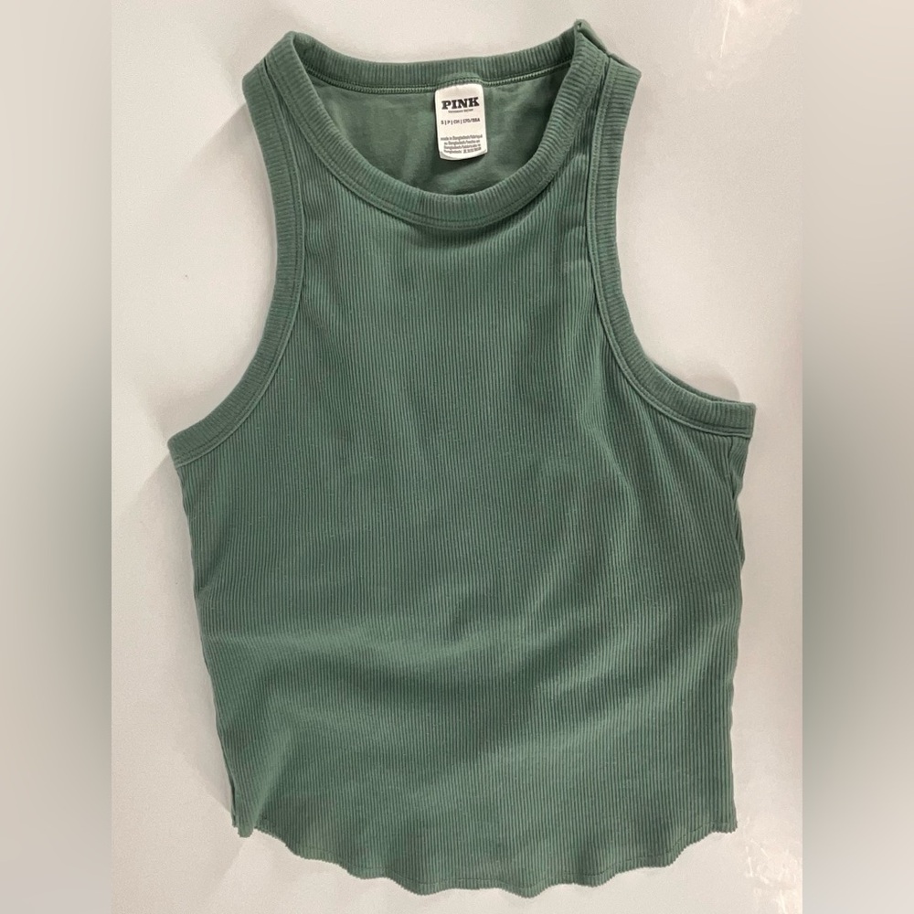 PINK Victoria's Secret Sporty Women’s Sage Green Ribbed Tank Top | Small